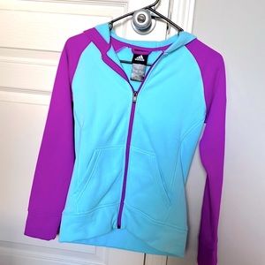 NWOT Adidas AQUA & ORCHID zip front hood.